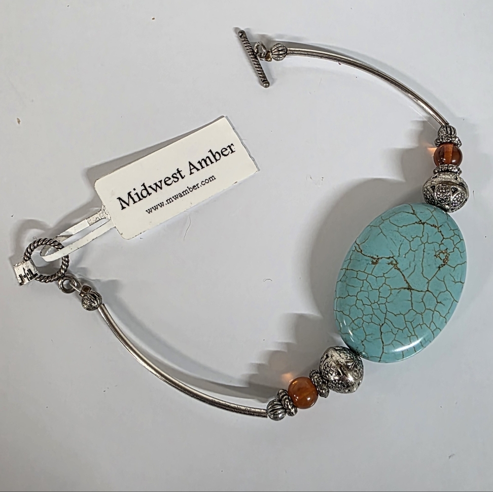 Midwest Amber Genuine Sterling Silver Turquois Bracelet Made In USA